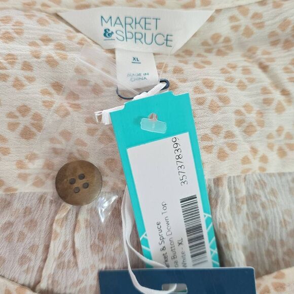 Market & Spruce Women's Size XL Tan Cream Zoa Button Down Blouse - Picture 2 of 6
